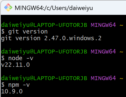 安装成功后显示 git等安装成功